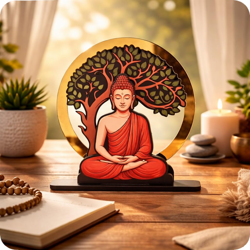 Craftvatika Golden Handcrafted Palm Buddha Idol for Home,Office and Gifts - Palm Buddha Hand Statues for Living Room Mandir Pooja Room Living Room Diwali Decor