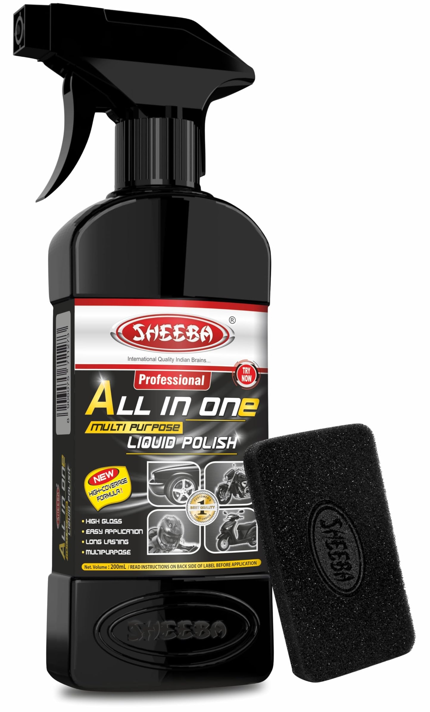 SHEEBA All in One Multipurpose Liquid Polish for Car, Motorbike, Scooter, Household, Office Care | High Gloss | Easy Application | For Interior & Exterior Surfaces -500mL with Applicator Pad.