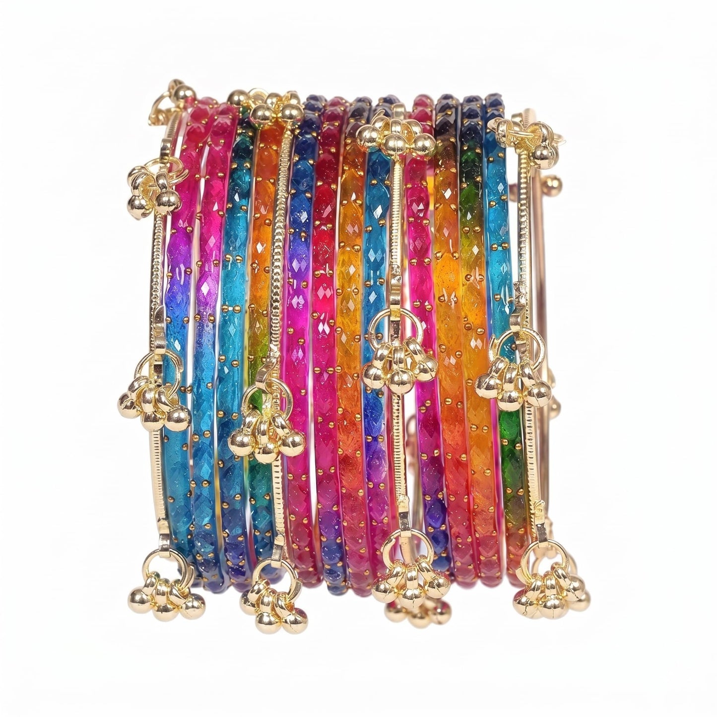 Nakabh Kashmiri Ghangharoo Glass Bangles Set for Women | Light Weight Bangles | Traditional Transparent Fancy Glass Chudi Set for Wedding, Party(Set Of 16)
