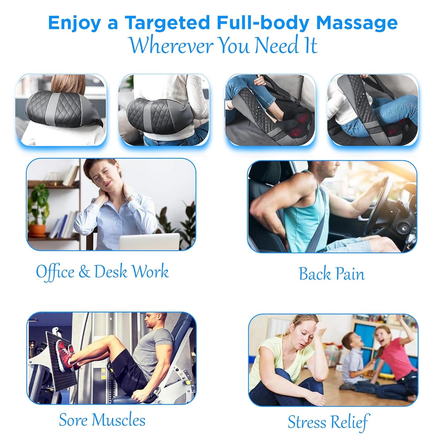 Dr Physio USA 1047 Shiatsu Electric Neck and Back Massager Machine with Infrared Kneading Nodes for Cervical Neck, Shoulder, Back & Body Muscle Pain Relief