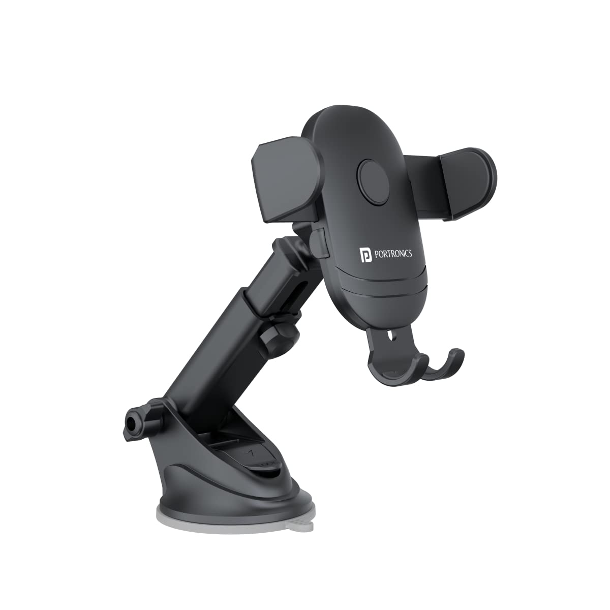 Portronics Clamp M4 Car Phone Holder Stand with 360 Degree Rotation, Strong Grip, Suction Cup Mount, Single Hand Use, Shockproof Build, Mobile Stand for Car (Black)