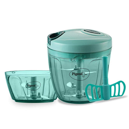 Pigeon Polypropylene Mini Handy and Compact Chopper with 3 Blades for Effortlessly Chopping Vegetables and Fruits for Your Kitchen (12420, Green, 400 ml)