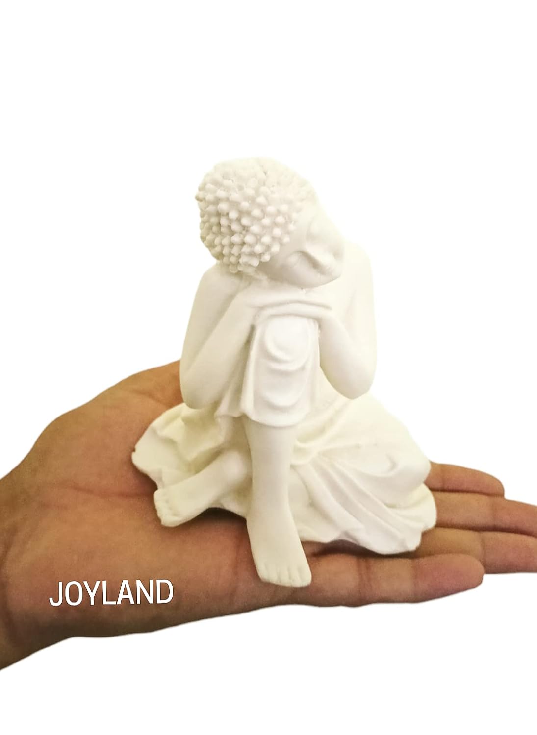 JOY LAND Gift Items Premium Rare Handcrafted Polymarble Statue Lord Figurine/Idol (White Polymarble Thinking Buddha)