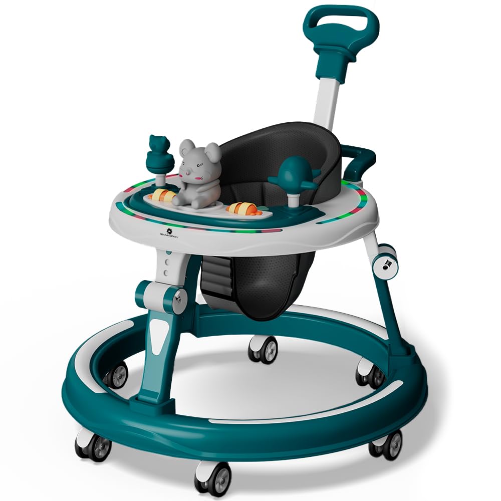 StarAndDaisy Walker for Kids for 6 to 18 Months, Intergrated RGB Lights Baby Walker Boys & Girls with 7 Level Height Adjustment, Walker Baby with Switchable Food & Musical Toy Tray (Blue)