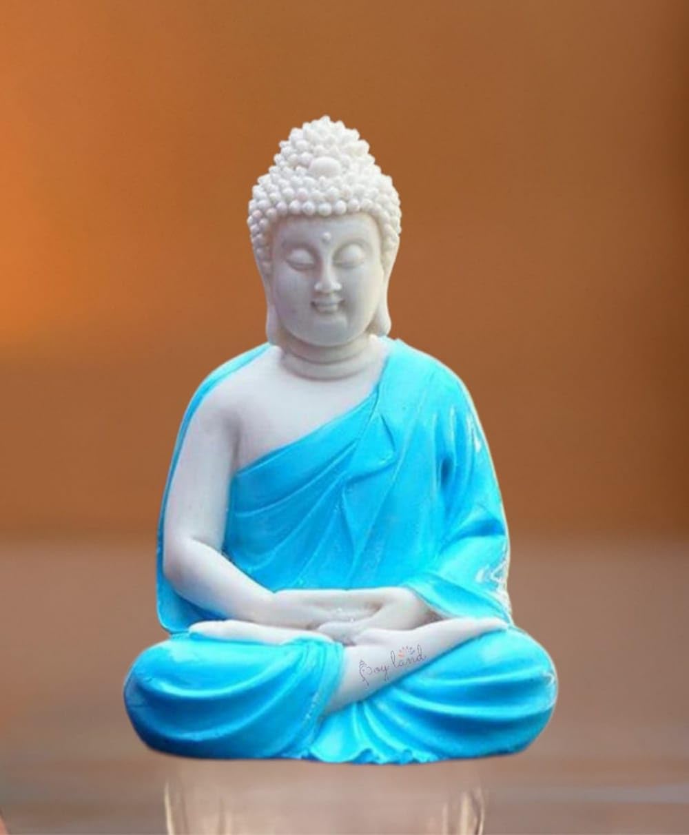 JOY LAND Gift Items Premium Rare Handcrafted Polymarble Statue Lord Figurine/Idol (White Polymarble Thinking Buddha)
