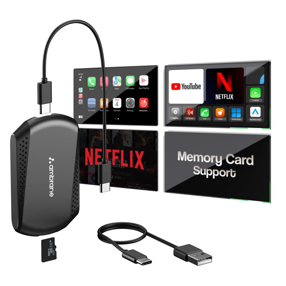 Ambrane 2 in 1 Wireless CarPlay & Android Auto Adapter | Convert Wired to Wire-Less CarPlay/Android-Auto | Plug & Play USB Dongle | Bluetooth 5.4 + Dual-Band Wi-Fi | Works with iPhone & Smartphone