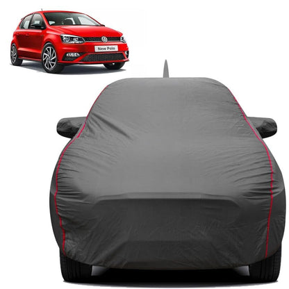 FABTEC Waterproof Premium Car Cover for Maruti Brezza Super Waterproof Car Body Cover Heavy Duty Durable PEVA Grey with Red Piping