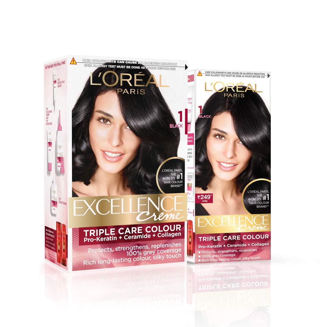 L'Oréal Paris Permanent Hair Colour, Radiant At-Home Hair Colour with up to 100% Grey Coverage, Pro-Keratin, Up to 8 Weeks of Colour, Excellence Crème, 3 Natural Darkest Brown, 72ml+100g