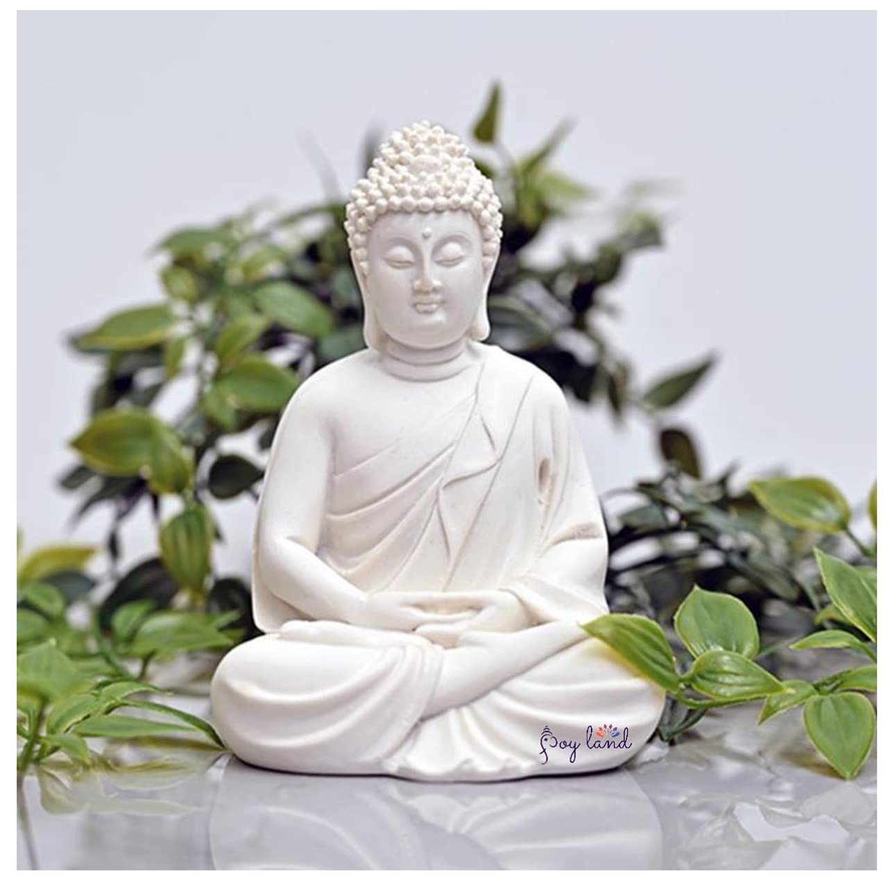 JOY LAND Gift Items Premium Rare Handcrafted Polymarble Statue Lord Figurine/Idol (White Polymarble Thinking Buddha)