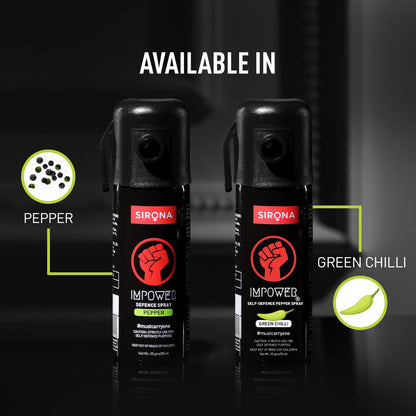 IMPOWER Self Defence Pepper Spray Green Chilli for Woman Safety - 55 ML (Pack of 1) | Pocket Size Long Range of 12ft | Pepper Spray, Very Strong, Protection & Safety