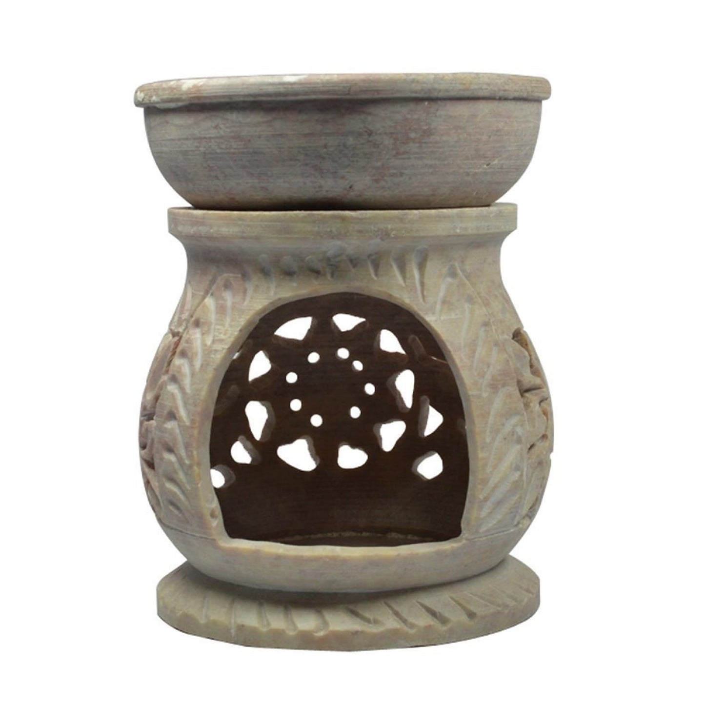 Pure Source India Floral Cut-Out Aroma Oil Burner – Ceramic Wax Melt Warmer with Tealight Holder