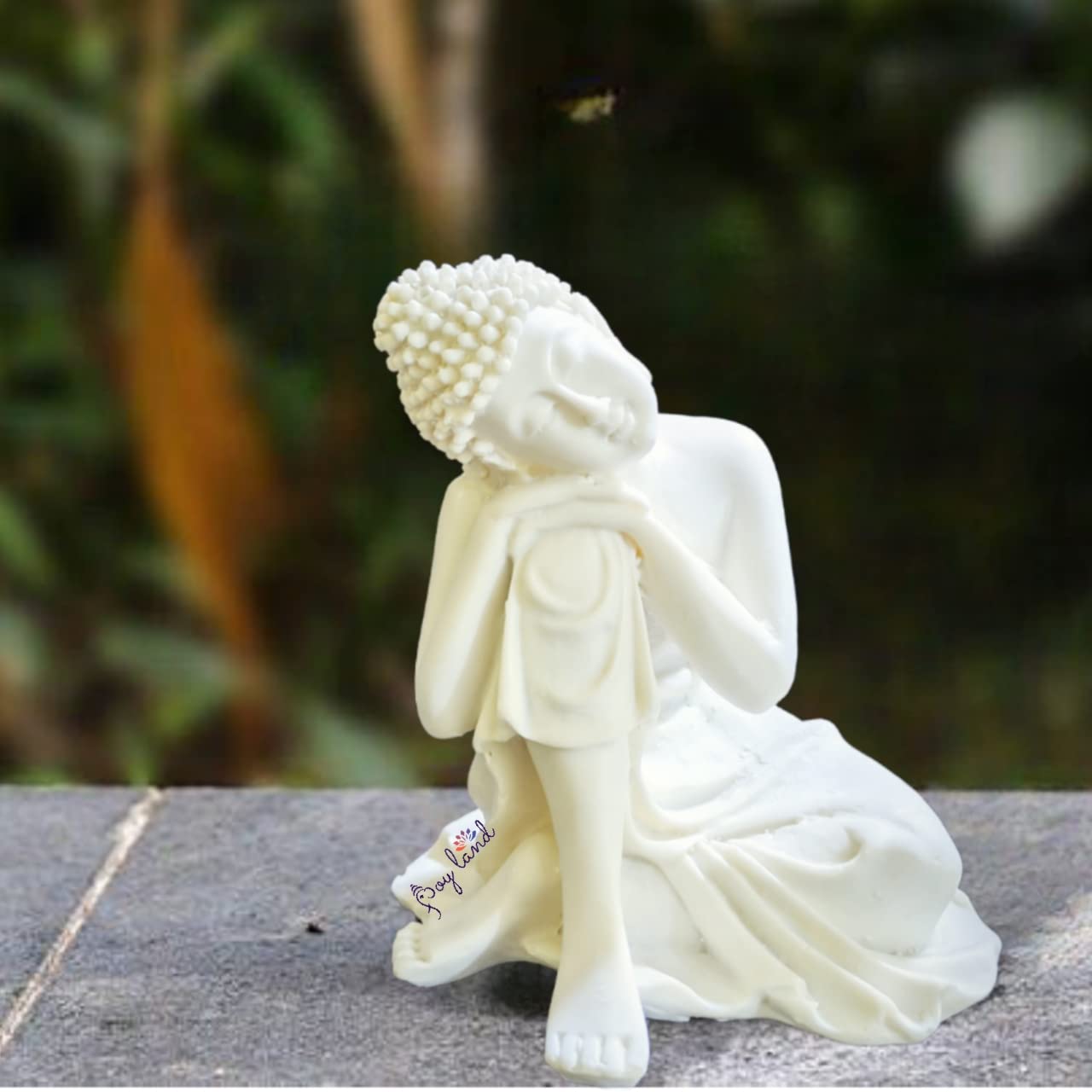 JOY LAND Gift Items Premium Rare Handcrafted Polymarble Statue Lord Figurine/Idol (White Polymarble Thinking Buddha)
