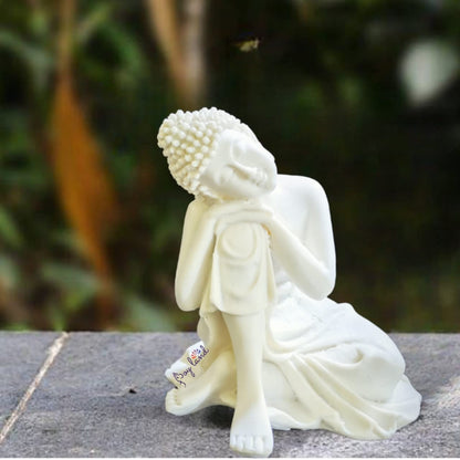 JOY LAND Gift Items Premium Rare Handcrafted Polymarble Statue Lord Figurine/Idol (White Polymarble Thinking Buddha)