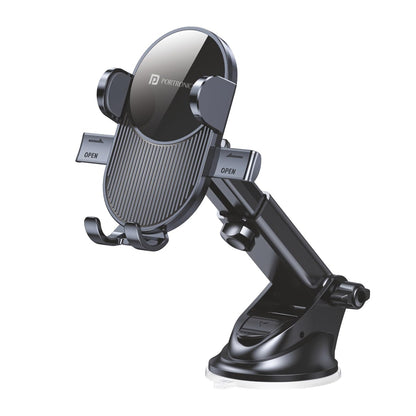 Portronics Clamp M4 Car Phone Holder Stand with 360 Degree Rotation, Strong Grip, Suction Cup Mount, Single Hand Use, Shockproof Build, Mobile Stand for Car (Black)