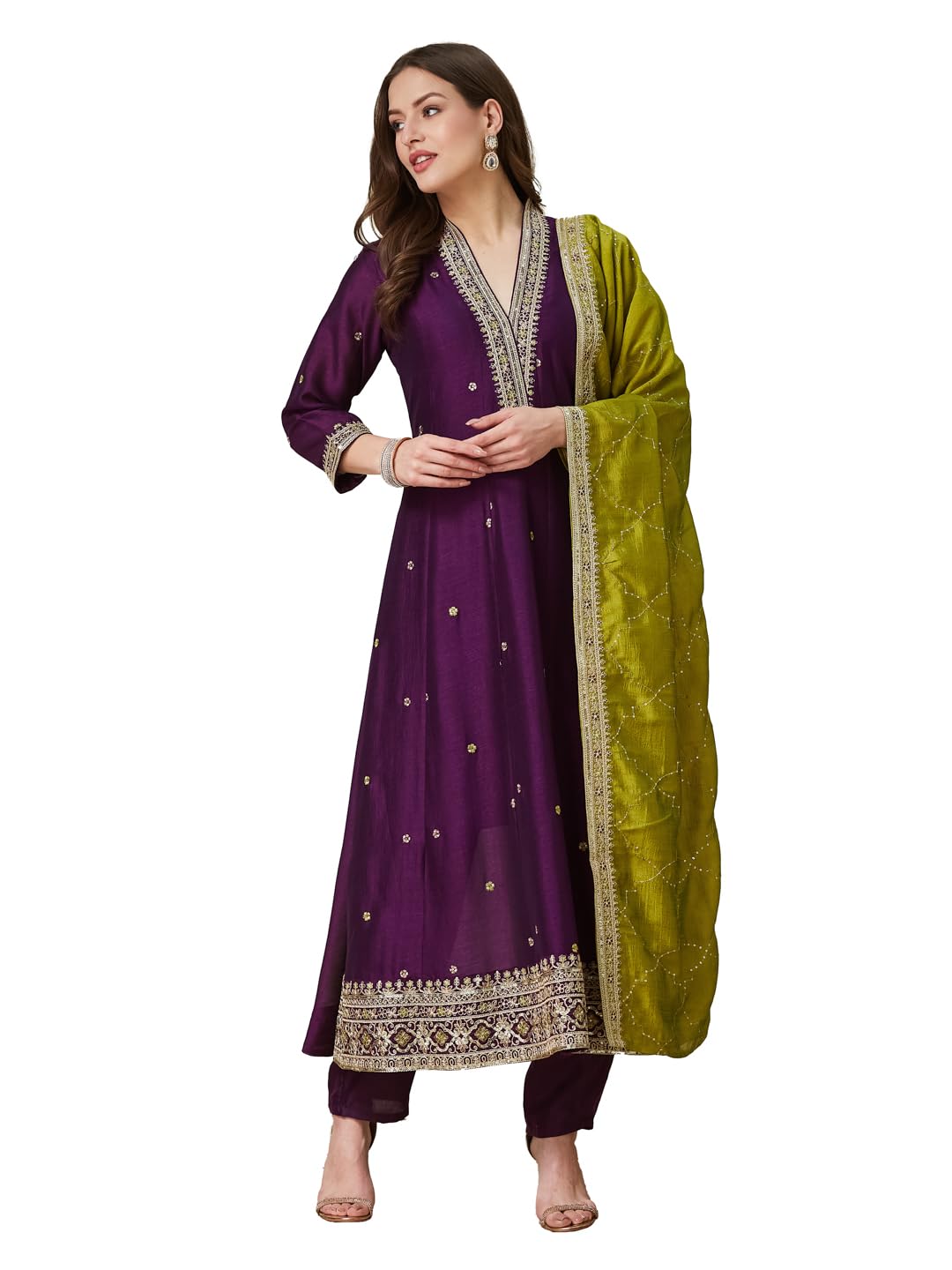 MOKOSH Women's Silk Embroidered Kurta Pant Dupatta Set