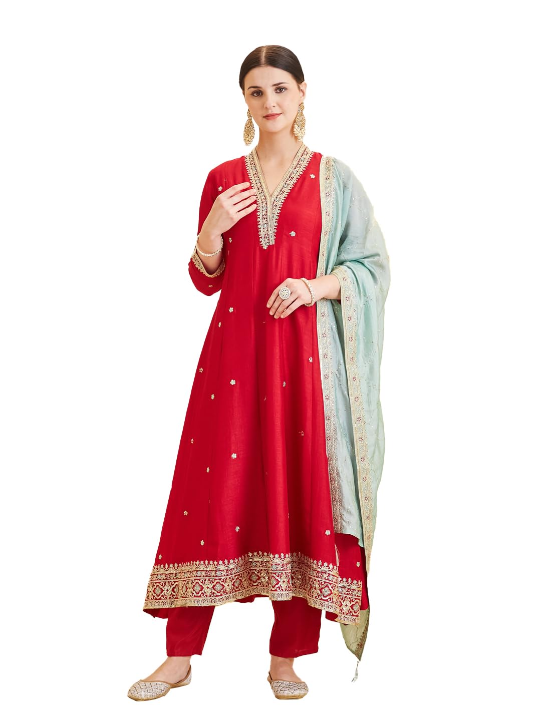 MOKOSH Women's Silk Embroidered Kurta Pant Dupatta Set