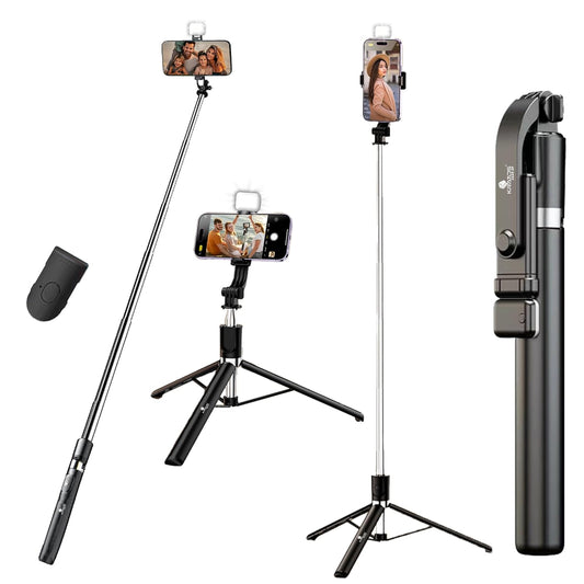 Kratos K9 Selfie Stick Tripod With Light, 67 inch /170CM Reinforced Tripod for Mobile Phone, Multi-Functional Bluetooth Long Selfie Stick for Travel,Vlogging,Compatible with iPhone and All Smartphones