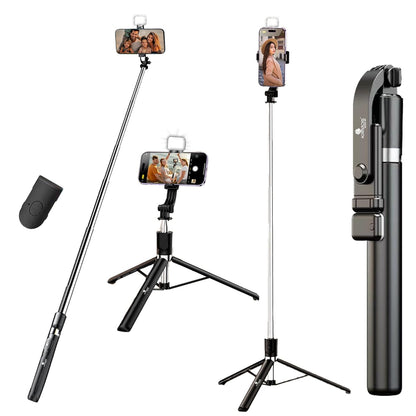 Kratos K9 Selfie Stick Tripod With Light, 67 inch /170CM Reinforced Tripod for Mobile Phone, Multi-Functional Bluetooth Long Selfie Stick for Travel,Vlogging,Compatible with iPhone and All Smartphones