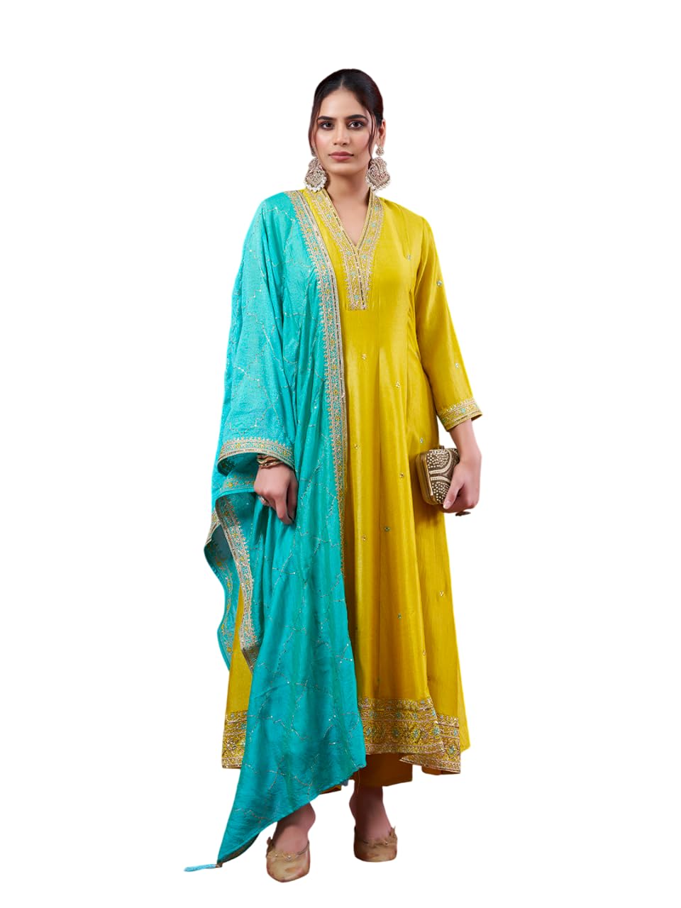 MOKOSH Women's Silk Embroidered Kurta Pant Dupatta Set