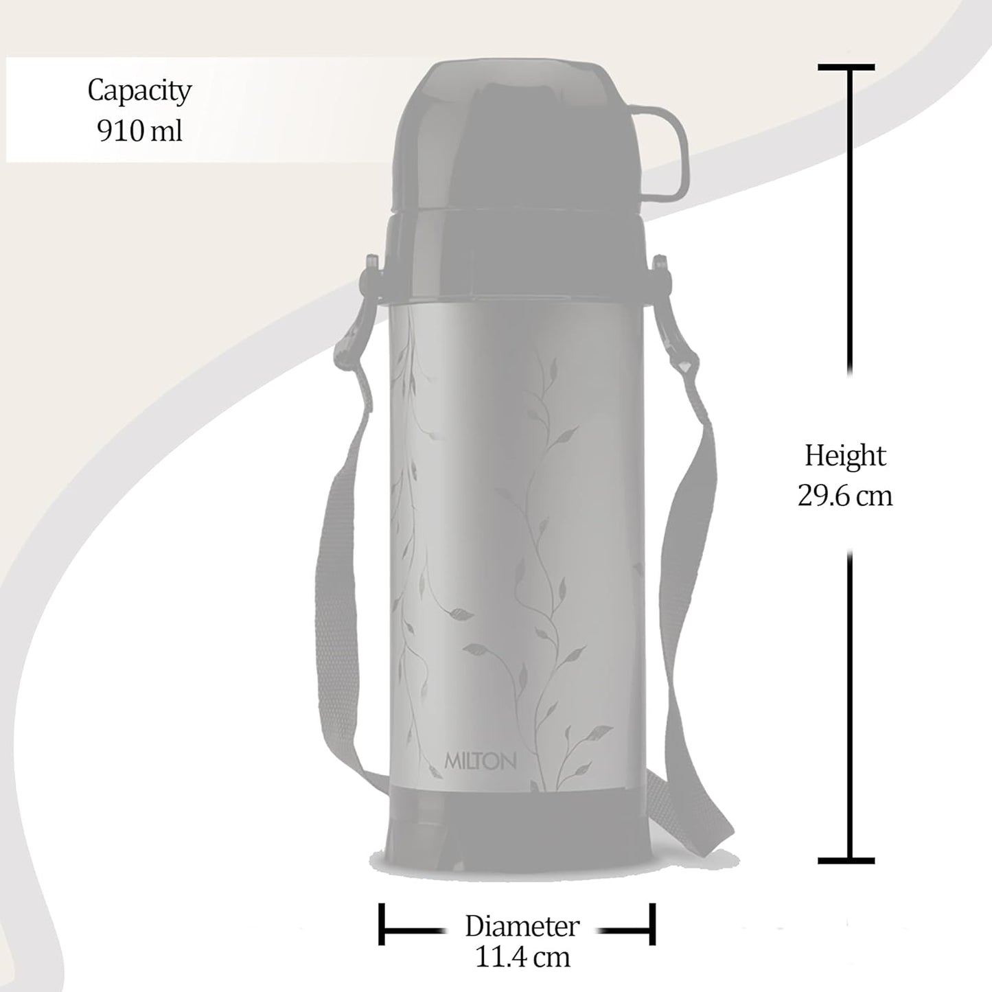 Milton Eiffel 1000 Vacuum Insulated Thermos Flask with Strap to Carry, 910 ml, Long Hours Hot & Cold Water Bottle for Office, Hiking, Trekking, Travel, Black
