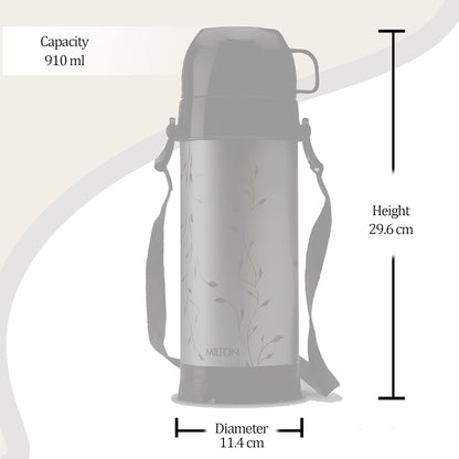 Milton Eiffel 1000 Vacuum Insulated Thermos Flask with Strap to Carry, 910 ml, Long Hours Hot & Cold Water Bottle for Office, Hiking, Trekking, Travel, Black