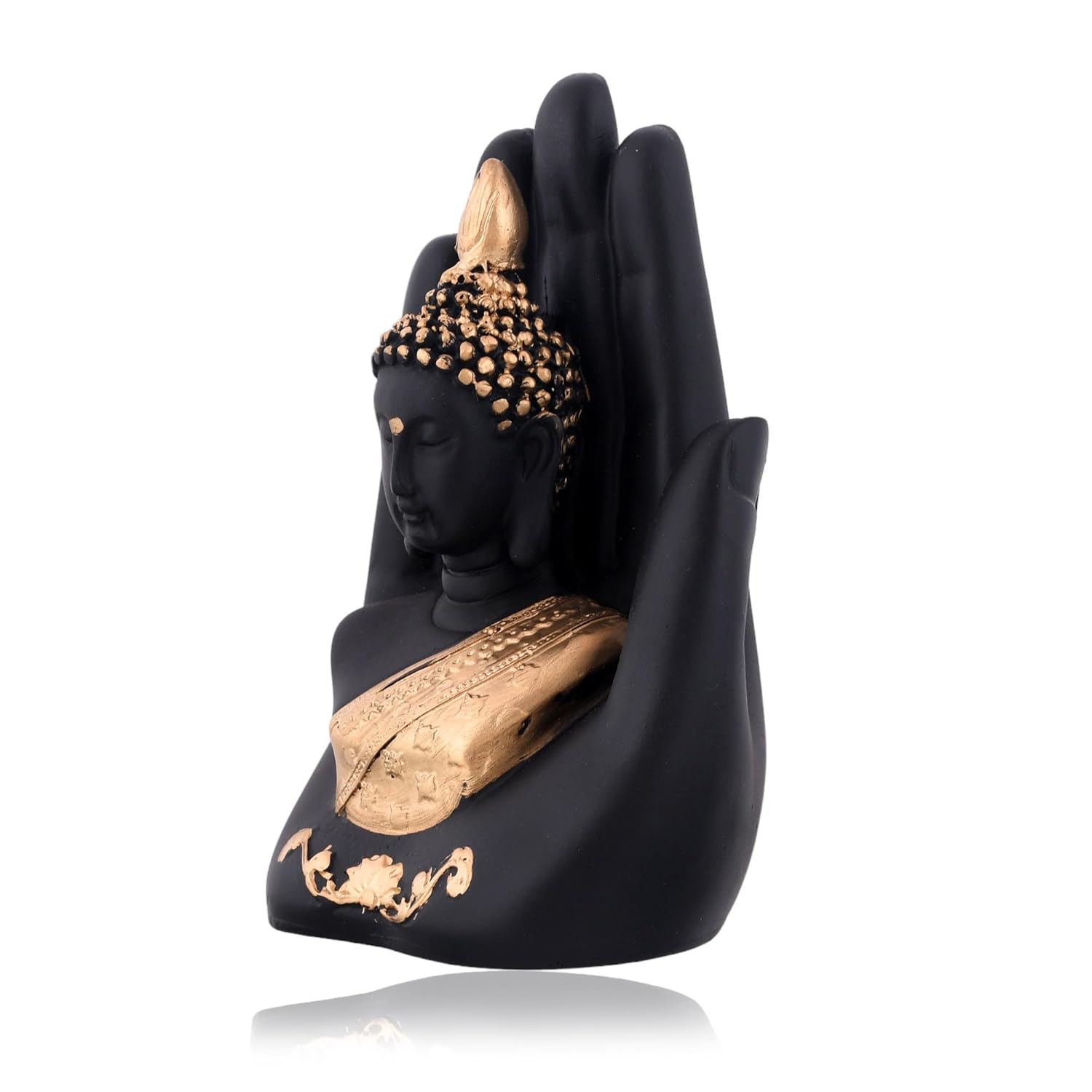 Craftvatika Golden Handcrafted Palm Buddha Idol for Home,Office and Gifts - Palm Buddha Hand Statues for Living Room Mandir Pooja Room Living Room Diwali Decor