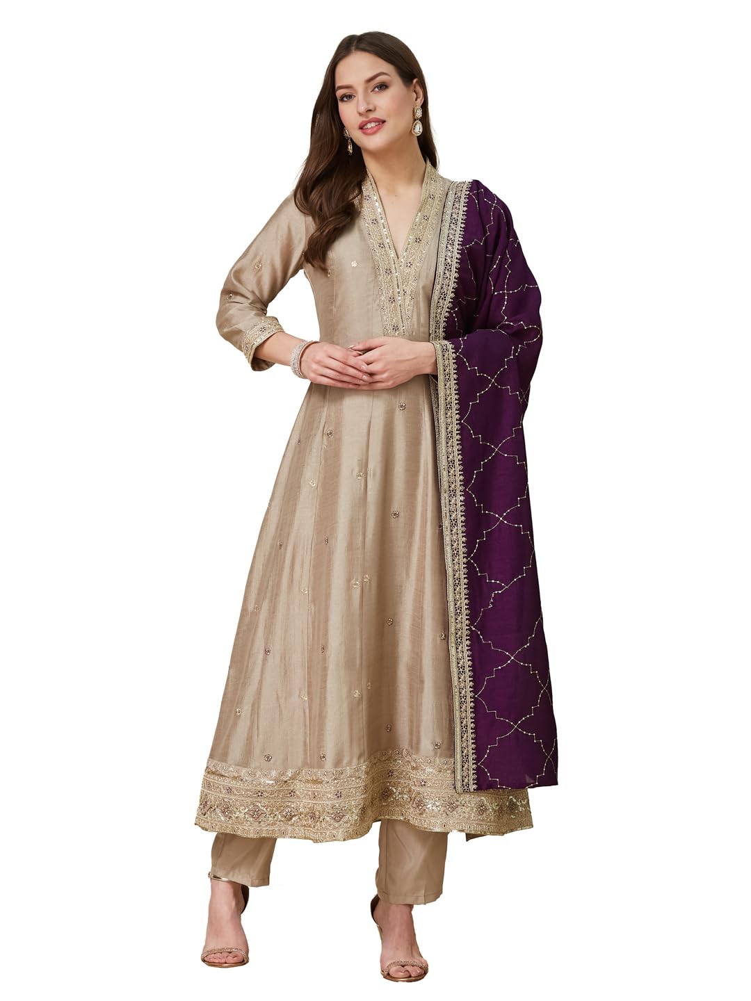 MOKOSH Women's Silk Embroidered Kurta Pant Dupatta Set