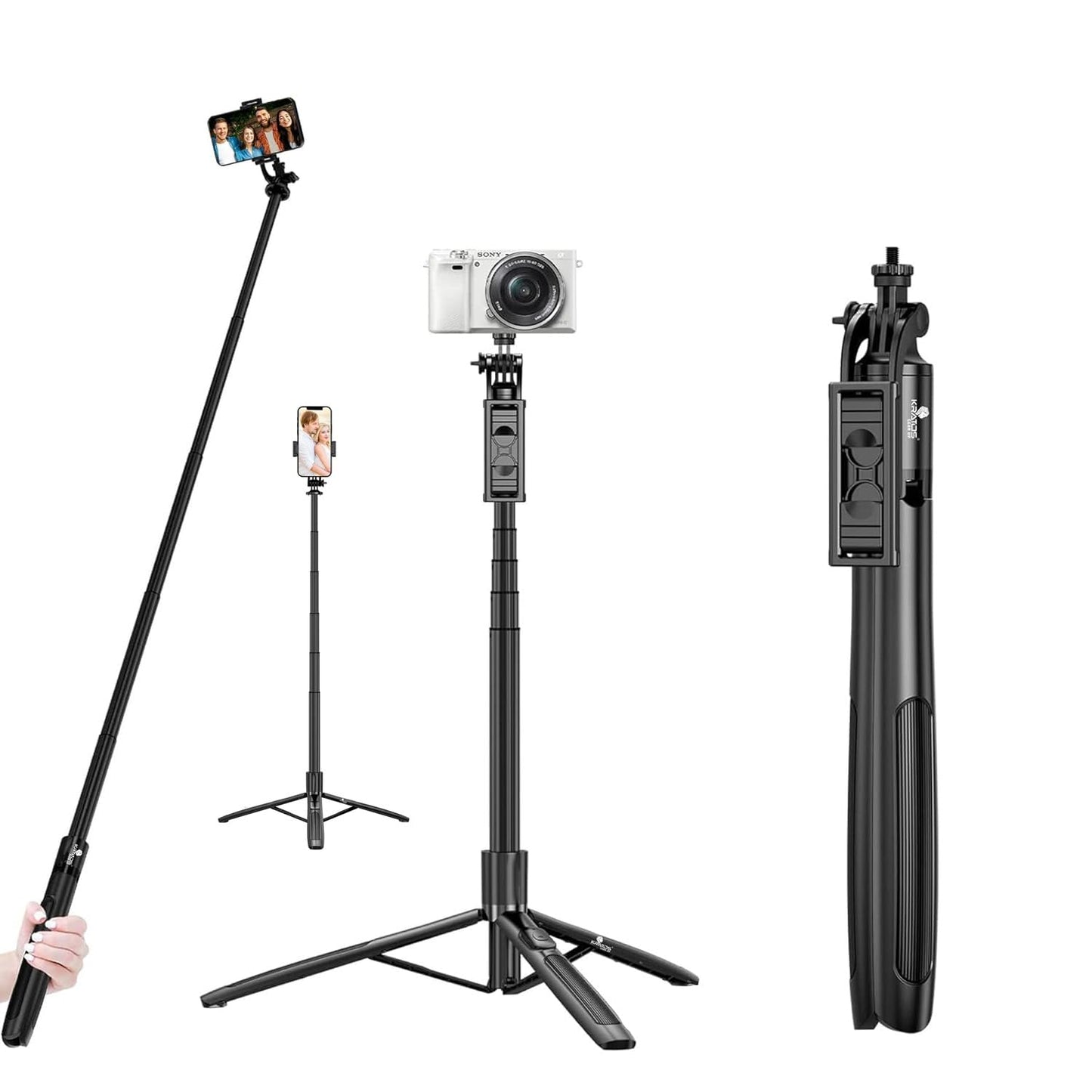 Kratos K9 Selfie Stick Tripod With Light, 67 inch /170CM Reinforced Tripod for Mobile Phone, Multi-Functional Bluetooth Long Selfie Stick for Travel,Vlogging,Compatible with iPhone and All Smartphones