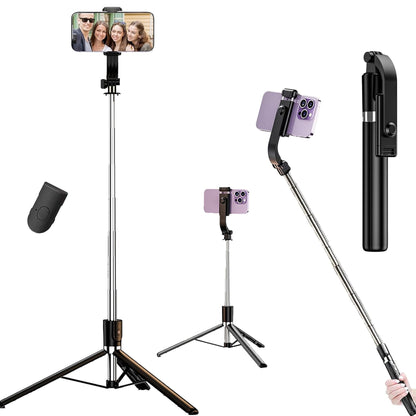 Kratos K9 Selfie Stick Tripod With Light, 67 inch /170CM Reinforced Tripod for Mobile Phone, Multi-Functional Bluetooth Long Selfie Stick for Travel,Vlogging,Compatible with iPhone and All Smartphones