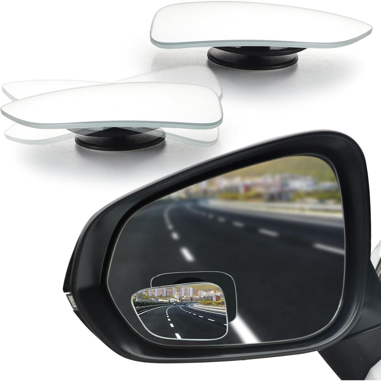 OTO2EYE Car Glass Mirror Blind Spot, 360° Mirror, Rear View Convex Mirror, Parking Mirror For Car Mirror Accessories Frameless Suitable All Cars and Bikes (Round 2-Pcs)