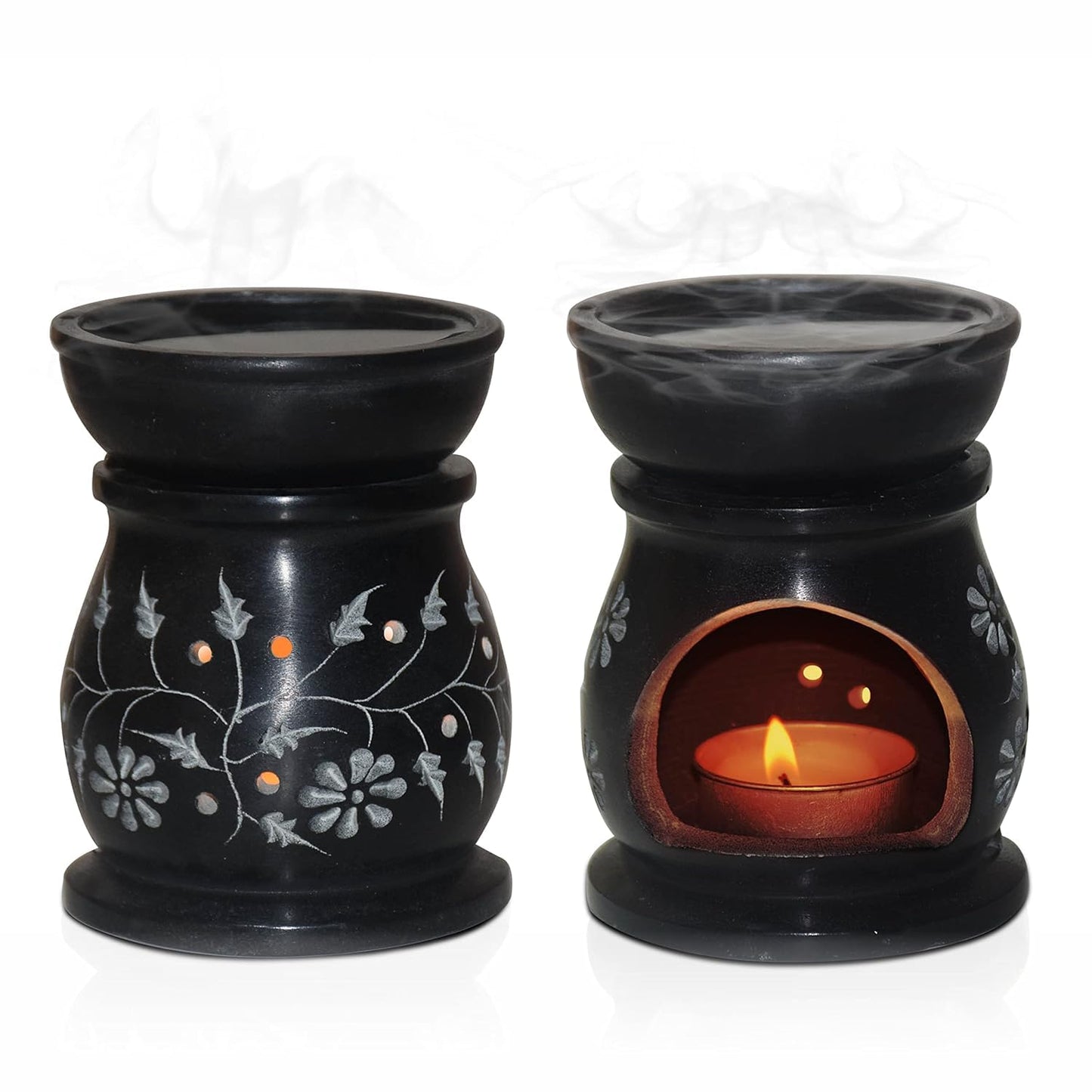 Pure Source India Floral Cut-Out Aroma Oil Burner – Ceramic Wax Melt Warmer with Tealight Holder
