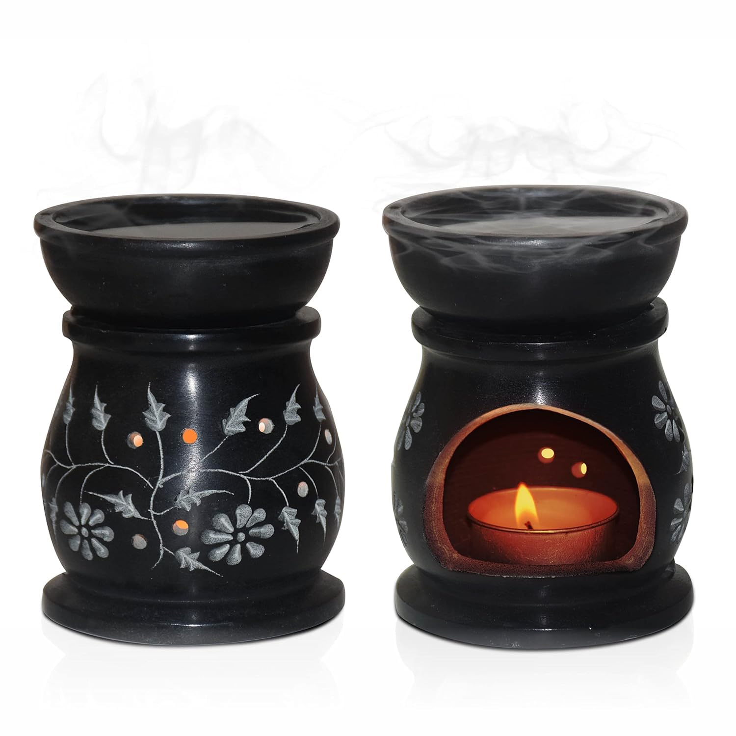 Pure Source India Floral Cut-Out Aroma Oil Burner – Ceramic Wax Melt Warmer with Tealight Holder