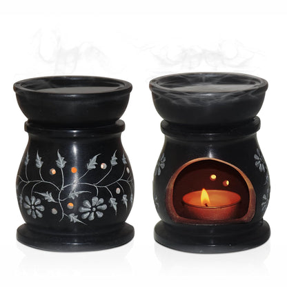 Pure Source India Floral Cut-Out Aroma Oil Burner – Ceramic Wax Melt Warmer with Tealight Holder