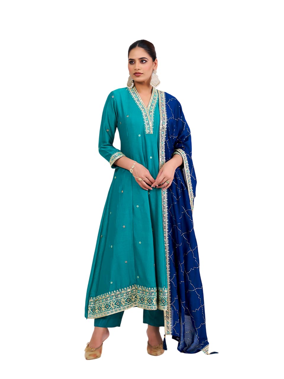 MOKOSH Women's Silk Embroidered Kurta Pant Dupatta Set