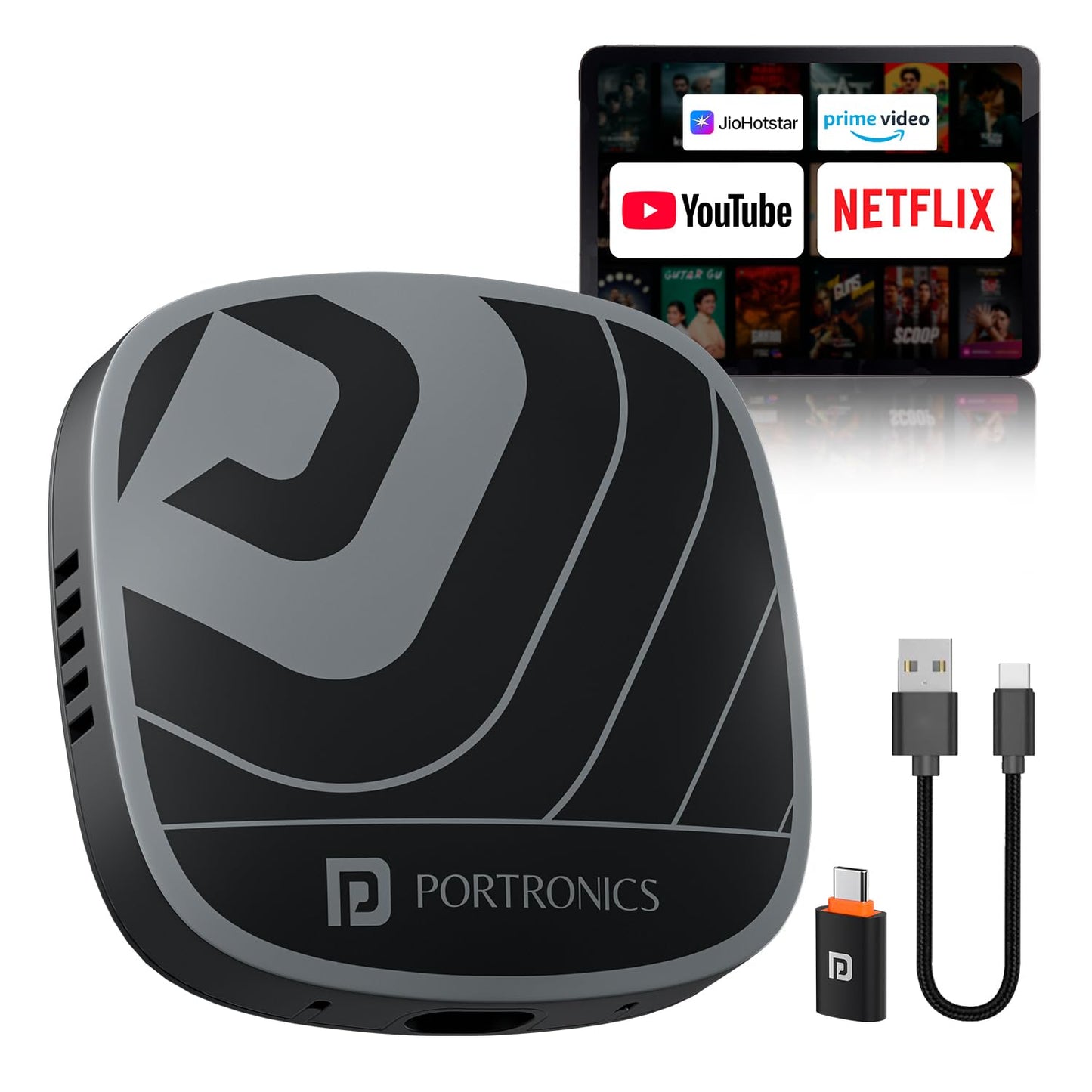 Portronics Tune, 2-in-1 Wireless Car Receiver, Converts Wired Auto Android & CarPlay to Wireless, Bluetooth Connectivity, Only for Cars with OEM Installed Wired Android Auto/CarPlay, 6 Months Warranty