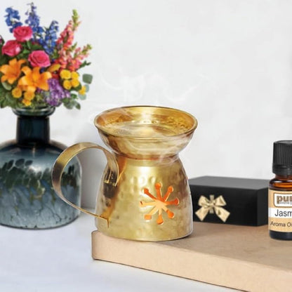 Pure Source India Brass Aroma Burner/Candle Burner/Oil Diffuser/Dhoop Dani (Gold) (3.25inch)
