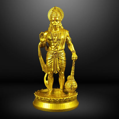 Hanuman Ji Standing with Gada Murti | 8 Inch Polystone Idol | Brass, Antique Copper & Orange Finish | Home Mandir, Hanuman Jayanti Gift (Brass Finish, 8 inches)