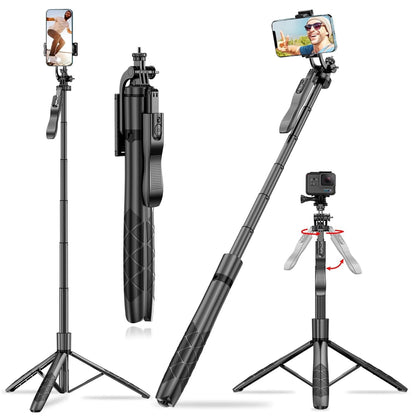 Kratos K9 Selfie Stick Tripod With Light, 67 inch /170CM Reinforced Tripod for Mobile Phone, Multi-Functional Bluetooth Long Selfie Stick for Travel,Vlogging,Compatible with iPhone and All Smartphones
