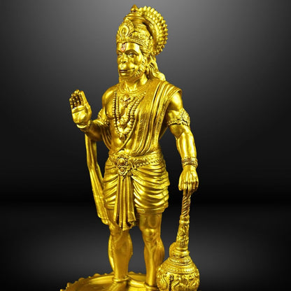 Hanuman Ji Standing with Gada Murti | 8 Inch Polystone Idol | Brass, Antique Copper & Orange Finish | Home Mandir, Hanuman Jayanti Gift (Brass Finish, 8 inches)