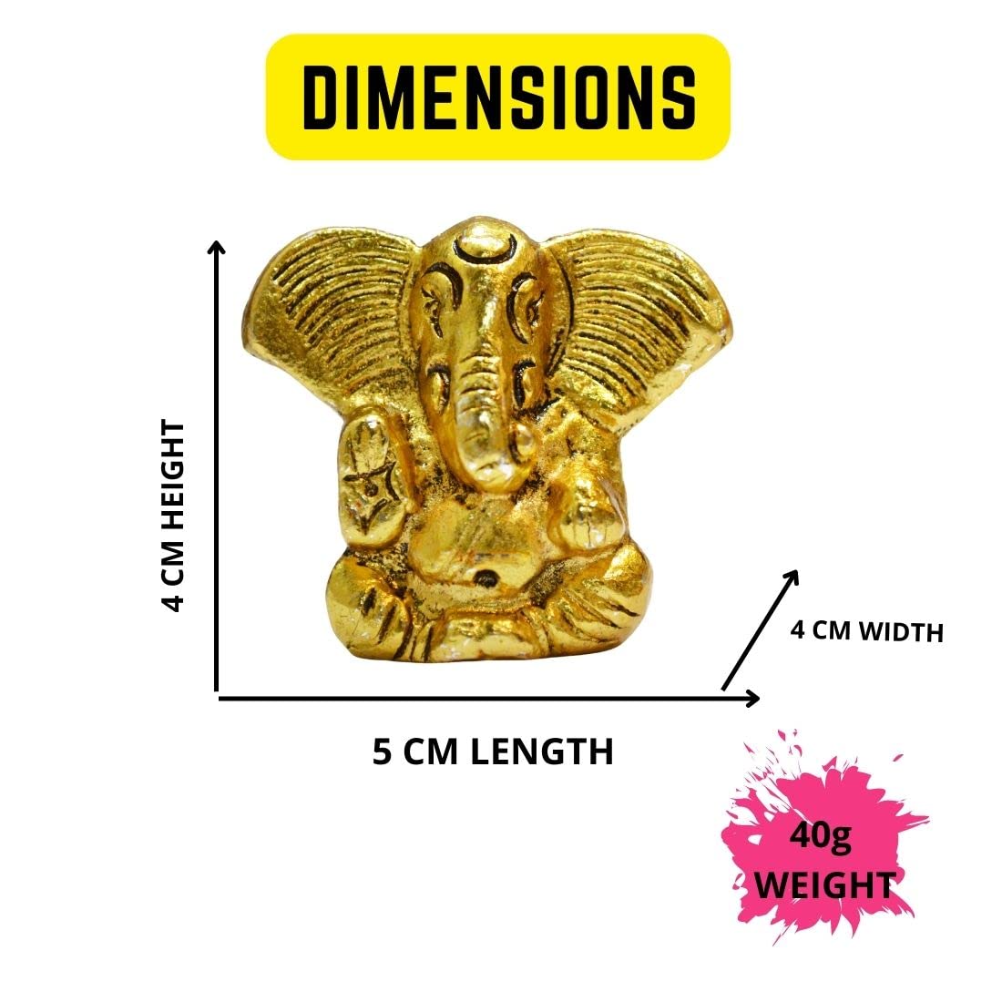 CraftVatika Metal Ganesh Idol for Car Dashboard Small, Handmade Small Ganpati Statue Murti for Home, Office, Tabledesk, Diwali Gift Items (Golden, 4 CM Height)