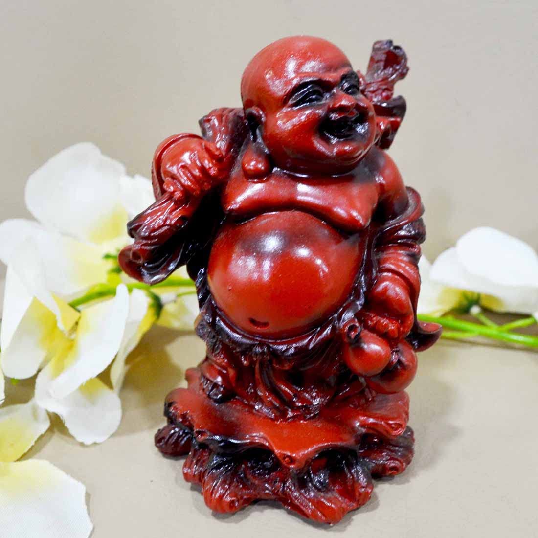 Premsons® Laughing Buddha Spiritual Living Feng Shui Showpiece with Wealth Pot in Hand Home Decoration Item Good Luck Money Success - Red
