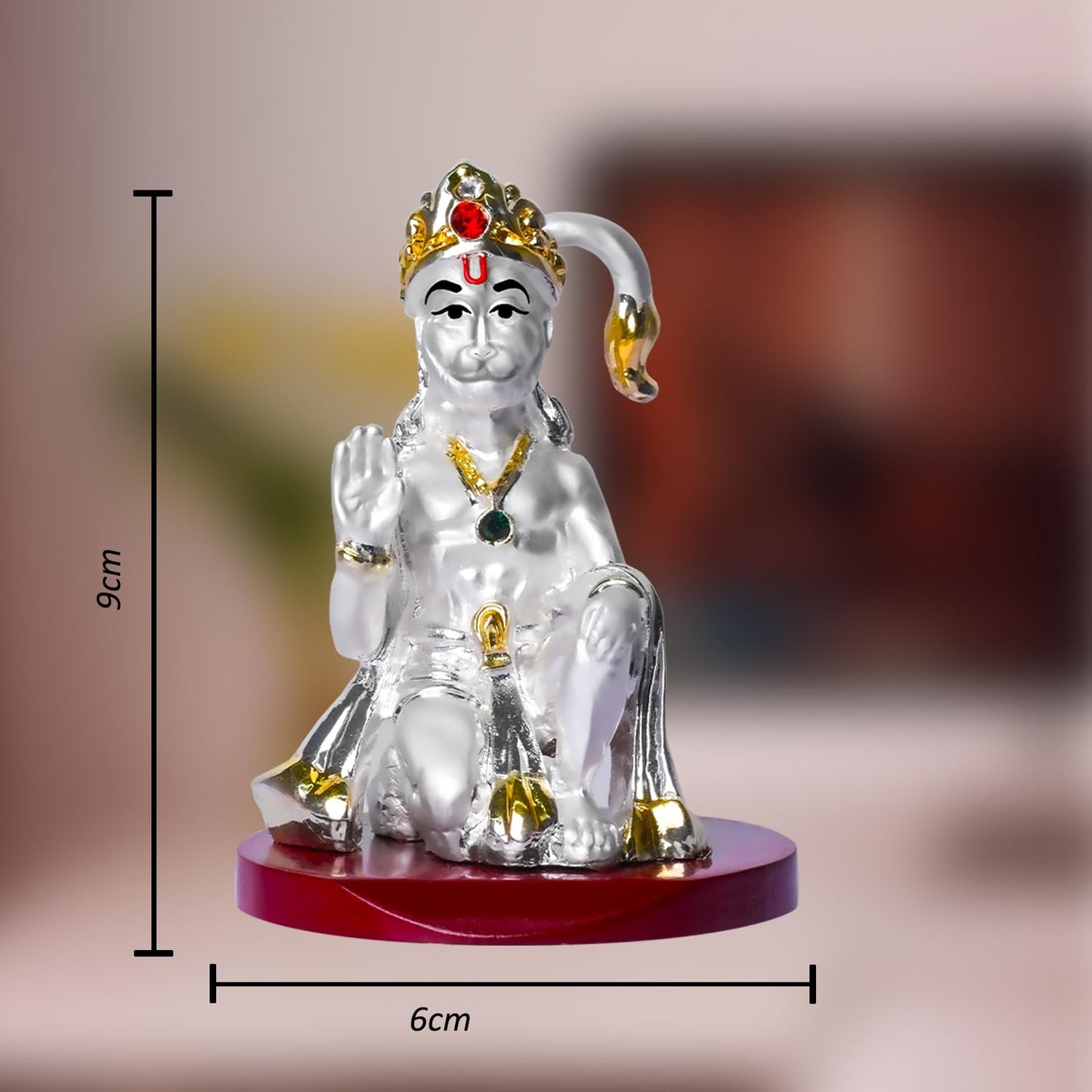 999 Silver Plated Lord Hanuman Ji Idol for Car Dashboard, Home Decor Showpiece, Puja|Religious Statue for Peace and Prosperity|Luxury Sculptures for Table Decor, Gift, Festival 6cmx6cmx9cm