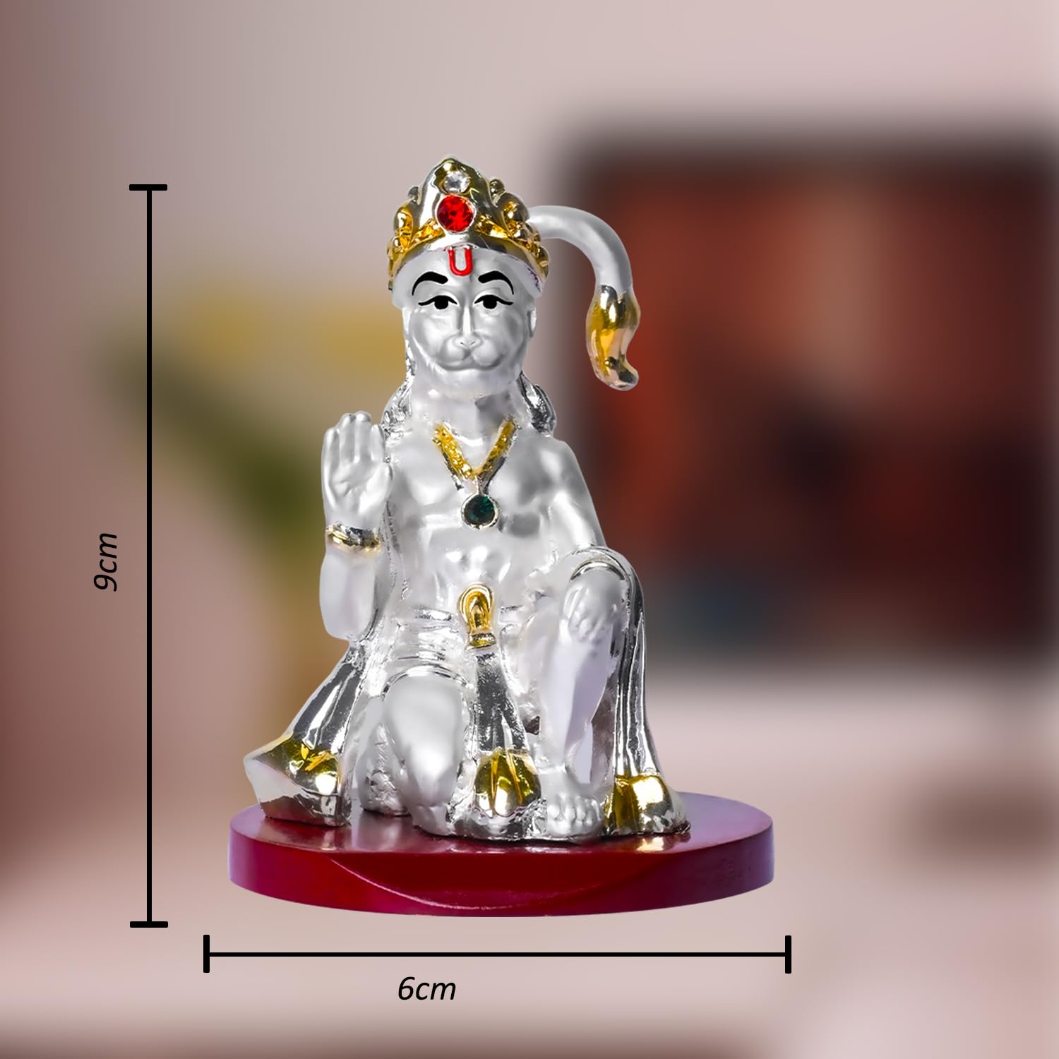 999 Silver Plated Lord Hanuman Ji Idol for Car Dashboard, Home Decor Showpiece, Puja|Religious Statue for Peace and Prosperity|Luxury Sculptures for Table Decor, Gift, Festival 6cmx6cmx9cm
