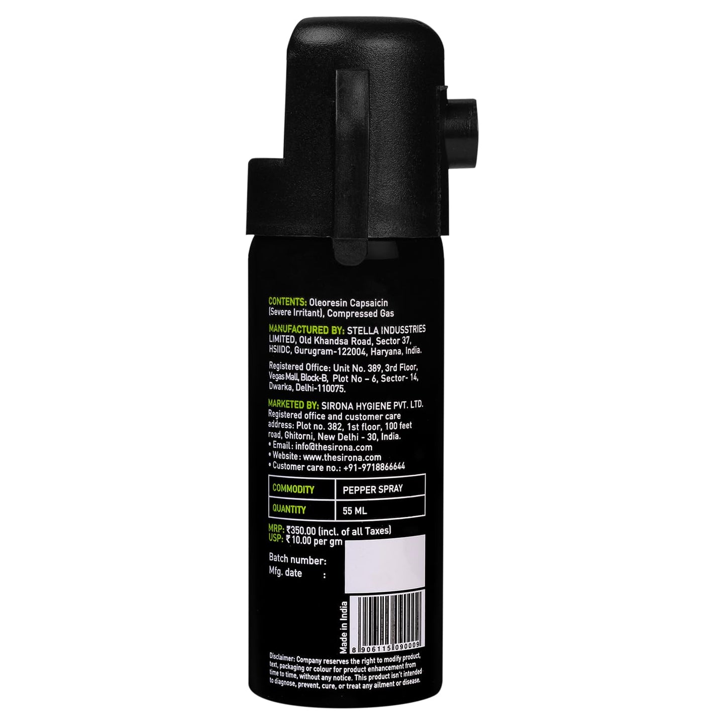 IMPOWER Self Defence Pepper Spray Green Chilli for Woman Safety - 55 ML (Pack of 1) | Pocket Size Long Range of 12ft | Pepper Spray, Very Strong, Protection & Safety