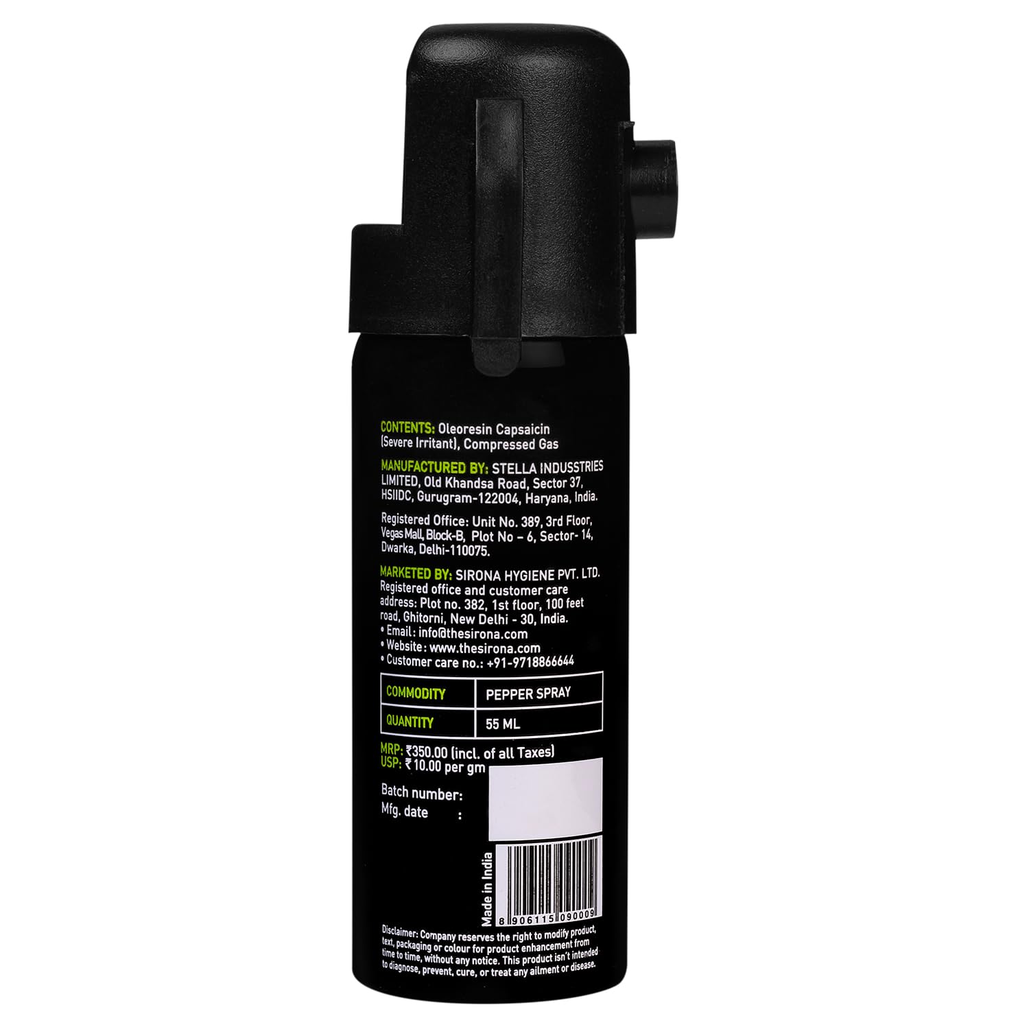 IMPOWER Self Defence Pepper Spray Green Chilli for Woman Safety - 55 ML (Pack of 1) | Pocket Size Long Range of 12ft | Pepper Spray, Very Strong, Protection & Safety