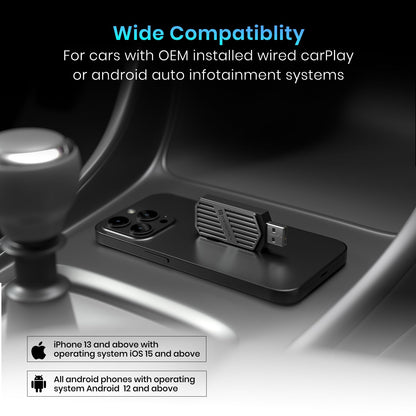 Portronics Tune, 2-in-1 Wireless Car Receiver, Converts Wired Auto Android & CarPlay to Wireless, Bluetooth Connectivity, Only for Cars with OEM Installed Wired Android Auto/CarPlay, 6 Months Warranty