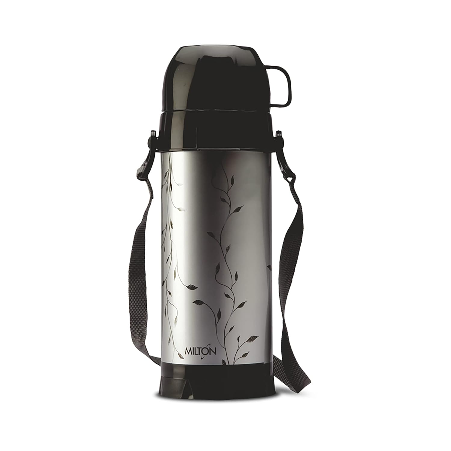 Milton Eiffel 1000 Vacuum Insulated Thermos Flask with Strap to Carry, 910 ml, Long Hours Hot & Cold Water Bottle for Office, Hiking, Trekking, Travel, Black