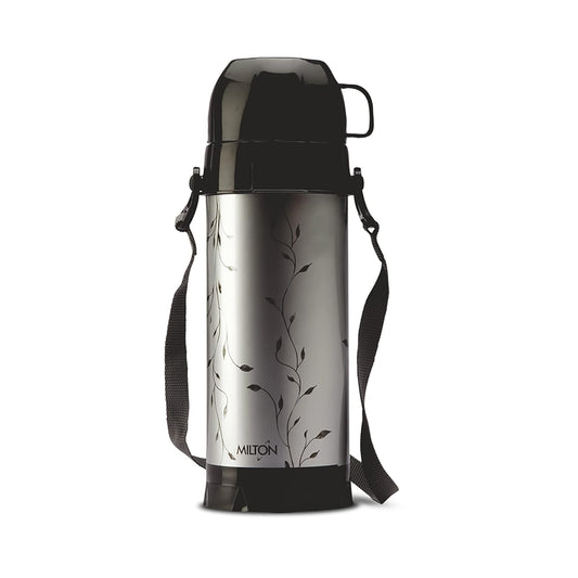 Milton Eiffel 1000 Vacuum Insulated Thermos Flask with Strap to Carry, 910 ml, Long Hours Hot & Cold Water Bottle for Office, Hiking, Trekking, Travel, Black