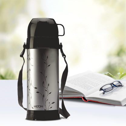 Milton Eiffel 1000 Vacuum Insulated Thermos Flask with Strap to Carry, 910 ml, Long Hours Hot & Cold Water Bottle for Office, Hiking, Trekking, Travel, Black