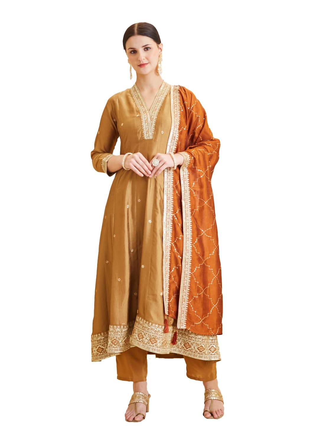 MOKOSH Women's Silk Embroidered Kurta Pant Dupatta Set